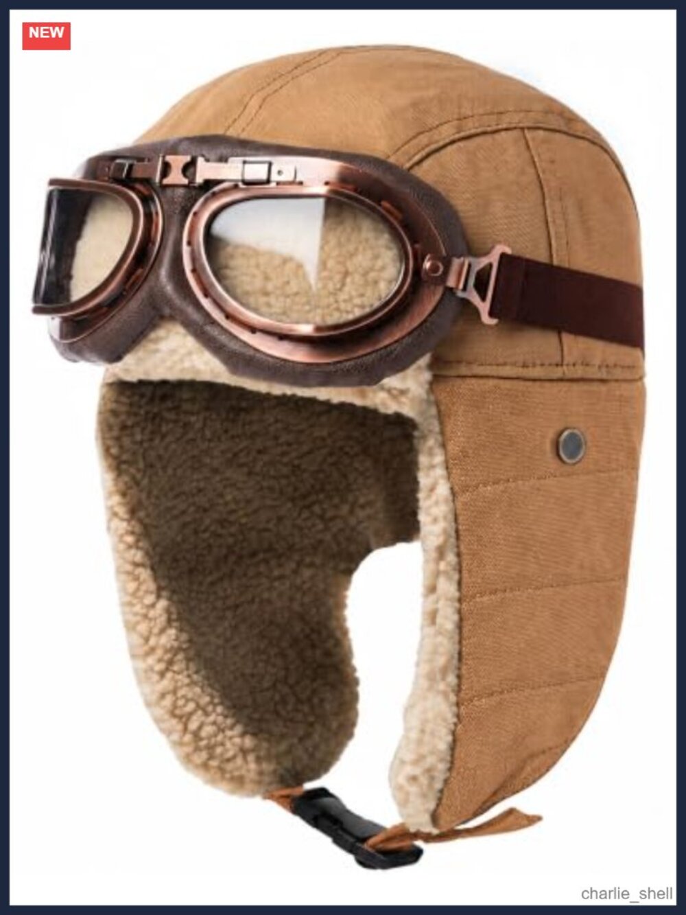 Aviator Hat with Goggles Adult Vintage Pilot Costume Winter Bomber Faux Fur Ear